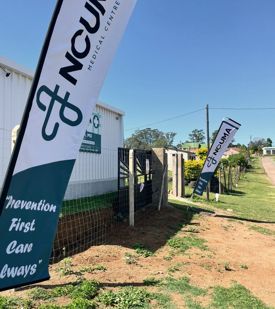 Ncuma Medical Centre flags outside the practice gate